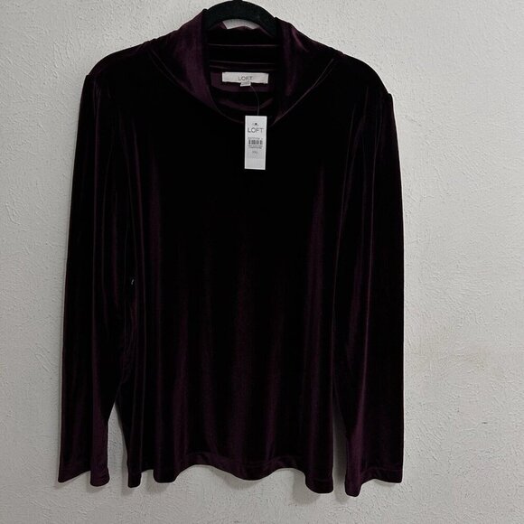 Loft Plush Velvet Turtleneck Top Puffed Long Sleeves Size XXL Burgundy Purple - Picture 4 of 10